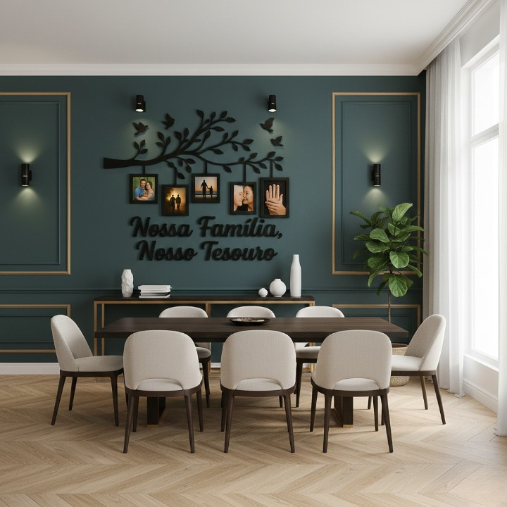 Quadro Decorativo Árvore com Molduras – Nossa Família, Nosso Tesouro