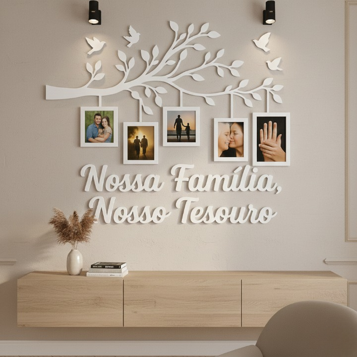Quadro Decorativo Árvore com Molduras – Nossa Família, Nosso Tesouro