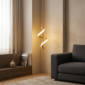 Pendente Minimalista Espiral Dourado – 3 Cores de Luz