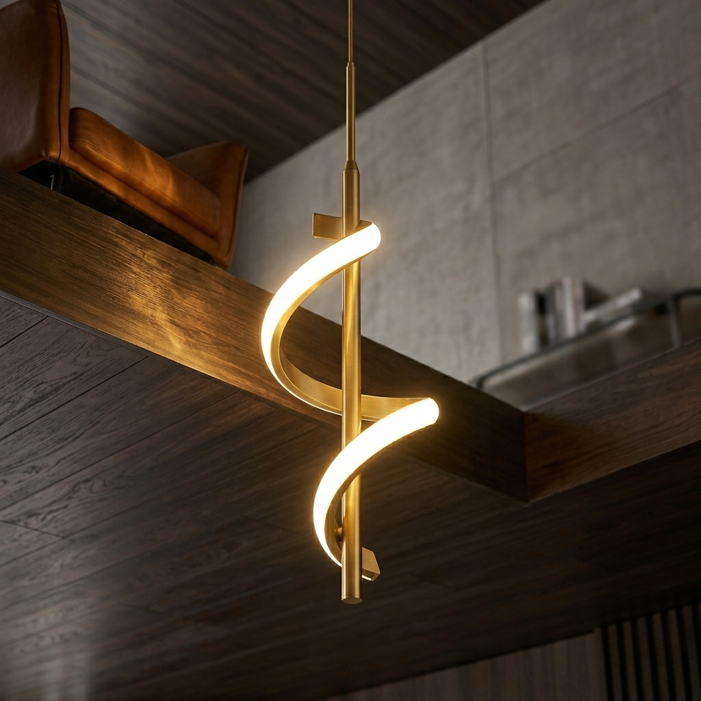 Pendente Minimalista Espiral Dourado – 3 Cores de Luz