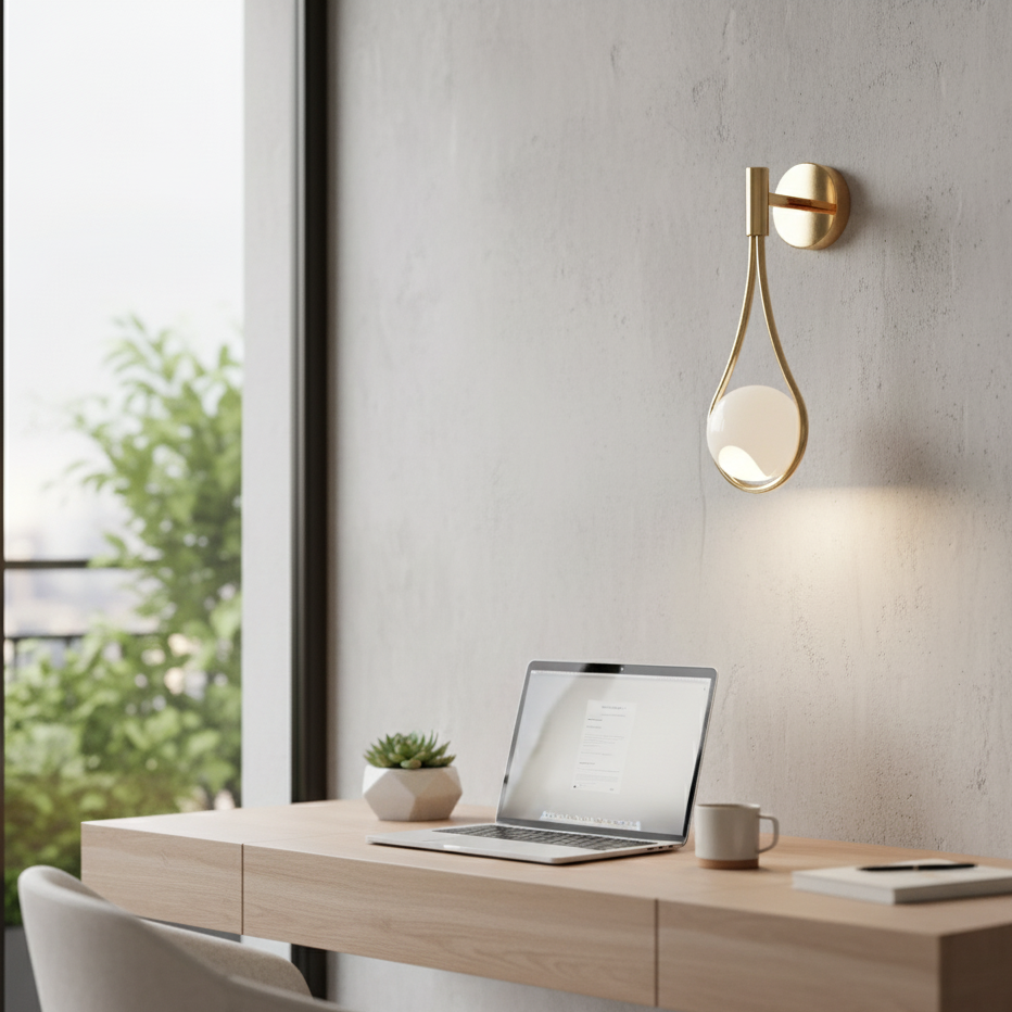 arandela gota dourada, luminária moderna parede, arandela led gold, iluminação decorativa quarto, arandela minimalista dourada, arandela 39cm led, luminária parede design gotas, arandela sala cabeceira, luz quente 3500k arandela, arandela metálica moderna