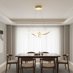 lustre moderno,pendente infinito,lustre led dourado,pendente decorativo,lustre nó dourado,luminária de teto moderna,pendente sala de jantar,lustre 3 cores