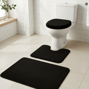 tapete banheiro 3 peças, jogo tapetes algodão, tapete antiderrapante banheiro, kit banheiro pelúcia, tapete para vaso sanitário, tapete saída de banho, conjunto tapetes banheiro preto cinza rosa, tapete pelúcia macio, jogo banheiro clássico, tapete antiderrapante premium