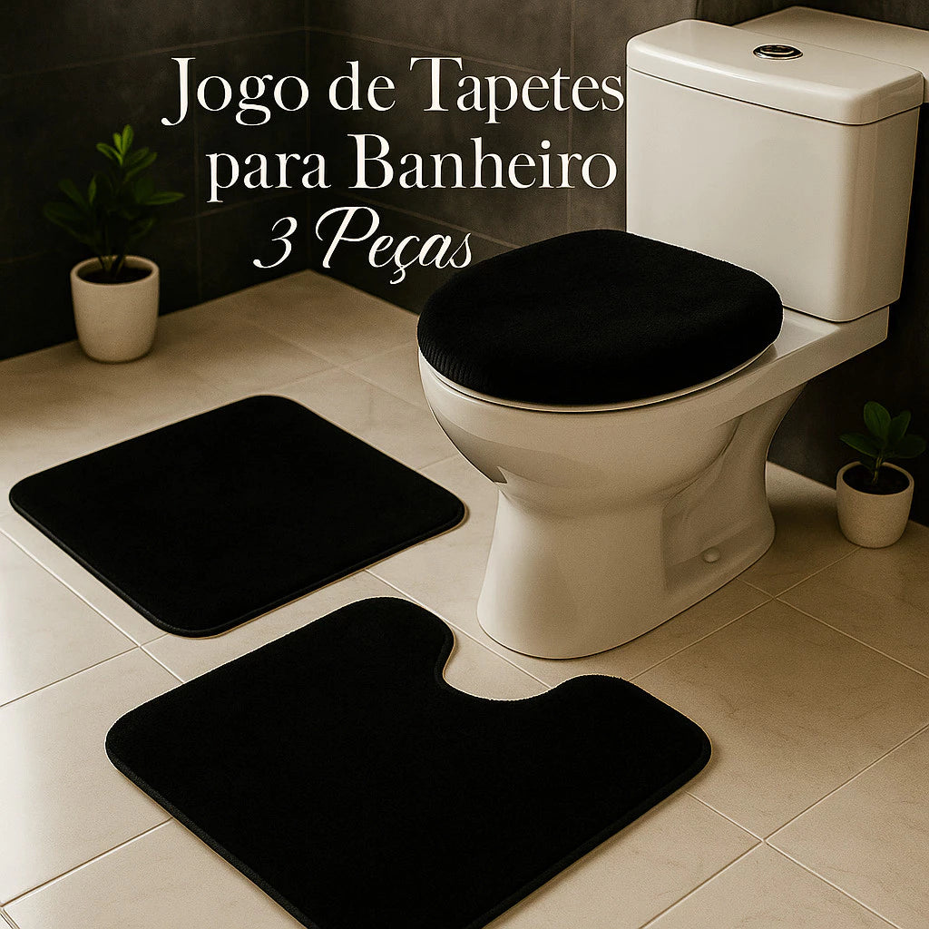 tapete banheiro 3 peças, jogo tapetes algodão, tapete antiderrapante banheiro, kit banheiro pelúcia, tapete para vaso sanitário, tapete saída de banho, conjunto tapetes banheiro preto cinza rosa, tapete pelúcia macio, jogo banheiro clássico, tapete antiderrapante premium