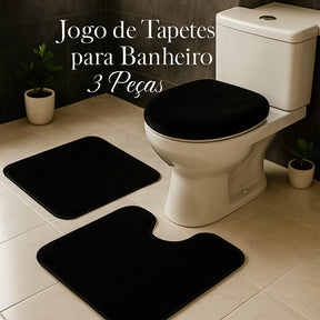 tapete banheiro 3 peças, jogo tapetes algodão, tapete antiderrapante banheiro, kit banheiro pelúcia, tapete para vaso sanitário, tapete saída de banho, conjunto tapetes banheiro preto cinza rosa, tapete pelúcia macio, jogo banheiro clássico, tapete antiderrapante premium