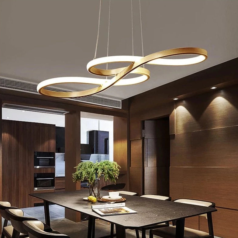 lustre infinito dourado,pendente infinito moderno,pendente led 3 cores,luminaire dourado moderno,pendente sala de jantar luxo,iluminação pendente moderno,led switch 3 em 1,pendente decorativo dourado,green age lustre,pendente alumínio dourado