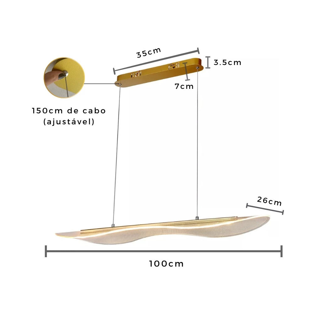 lustre acrilico dourado,pendente minimalista dourado,pendente moderno acrílico,green age lustre acrílico,pendente sala de jantar dourado,iluminação minimalista moderna,pendente led 3 em 1,lustre decorativo moderno,lustre acrílico ondulado,pendente gourmet moderno