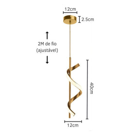 pendente espiral dourado,pendente minimalista,pendente led 3 cores,pendente moderno cabeceira,pendente lavabo,pendente decorativo led,pendente dourado moderno,iluminação minimalista,pendente para hall,pendente interno moderno