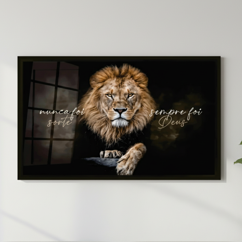quadro leão de judá, quadro nunca foi sorte, quadro sempre foi deus, decoração religiosa, quadro leão, quadro 50x30, quadro para sala, quadro para quarto, arte espiritual, quadro mdf