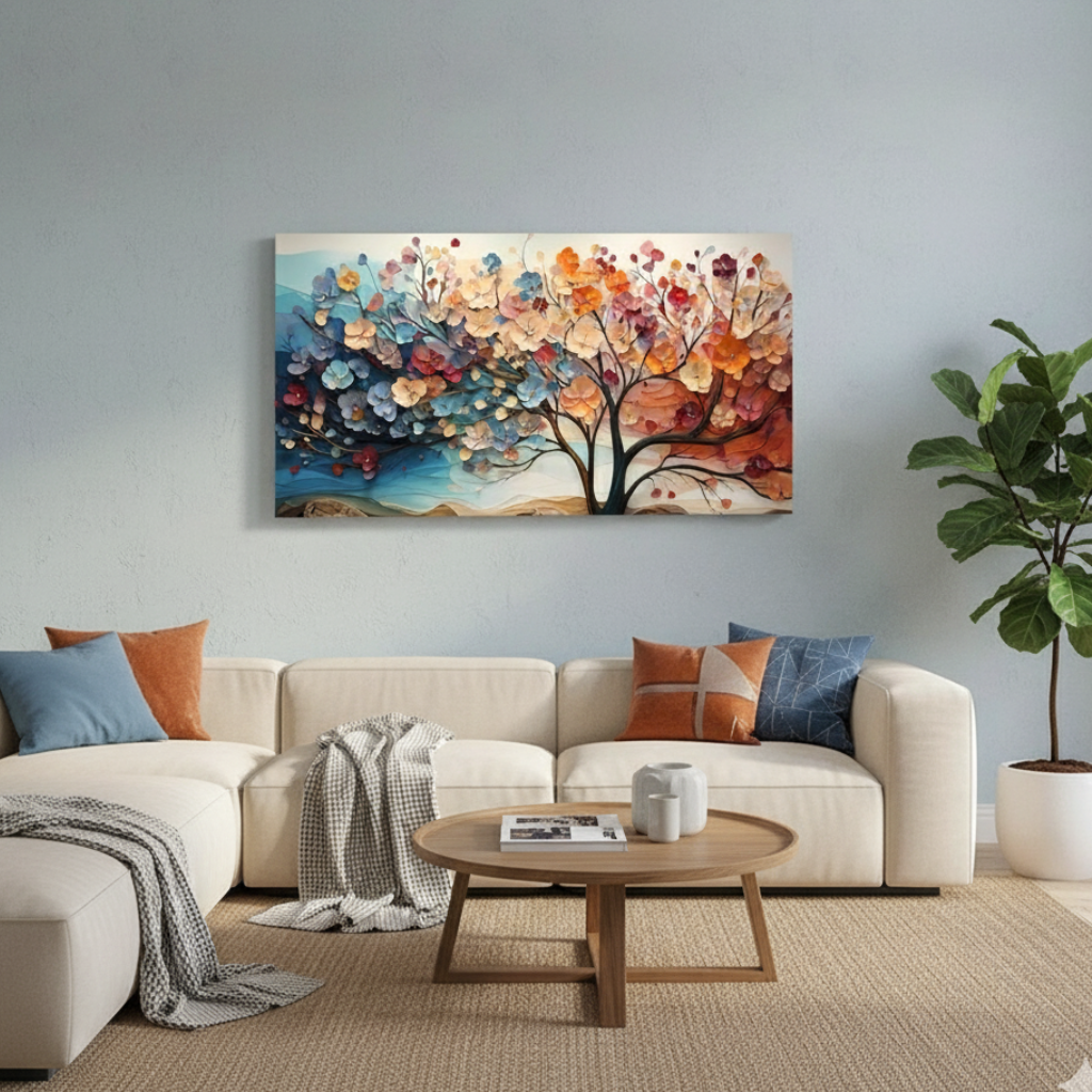 quadro árvore colorida, quadro abstrato, decoração moderna, arte colorida, quadro sala grande, quadro para hall, quadros mdf, quadro lançamento, arte contemporânea, quadro decorativo