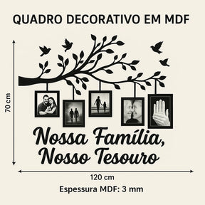 quadro família, quadro nossa família, árvore decorativa mdf, porta-retratos parede, quadro com molduras, decoração afetiva, quadro para sala, quadro 120x70, arte em mdf, decoração sentimental