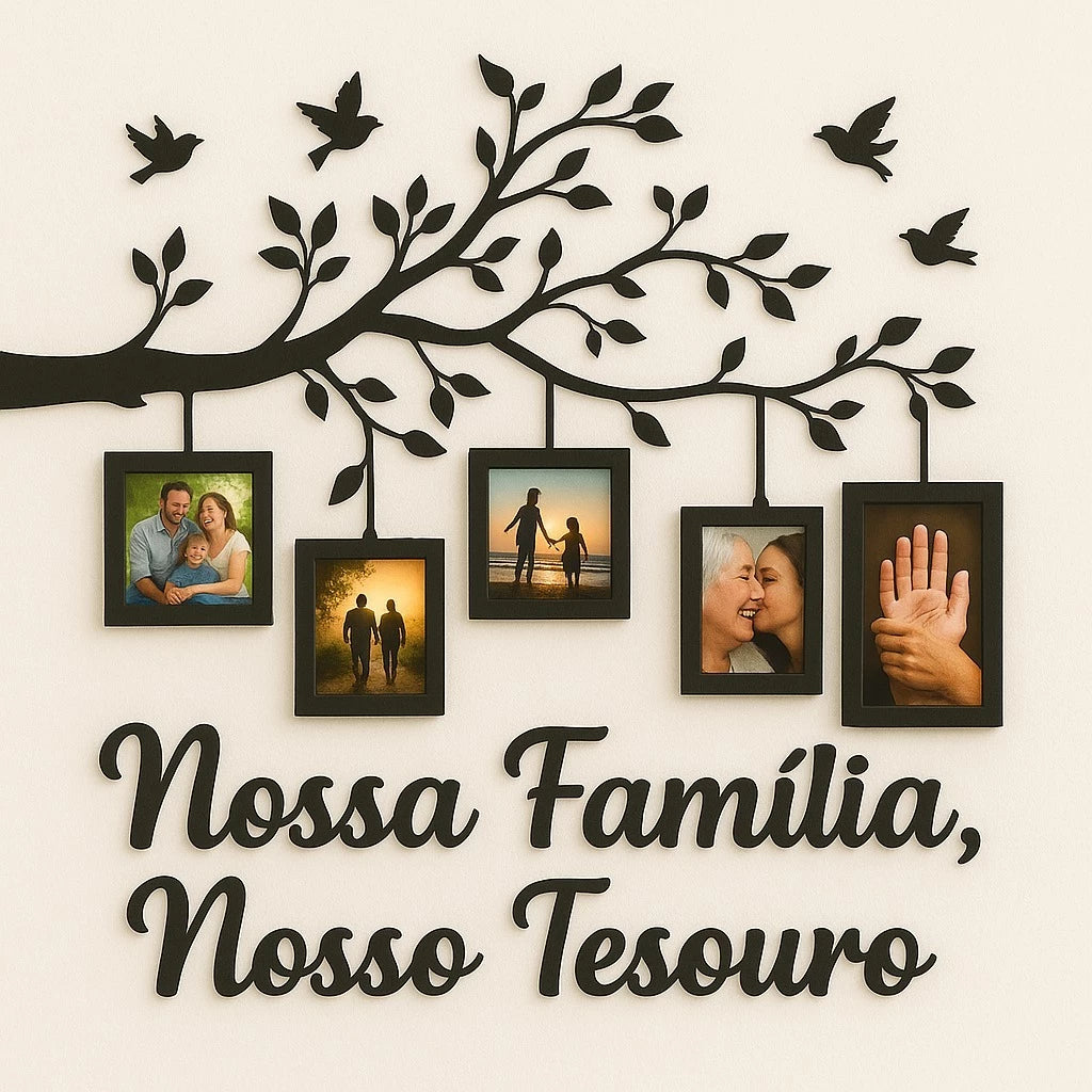 quadro família, quadro nossa família, árvore decorativa mdf, porta-retratos parede, quadro com molduras, decoração afetiva, quadro para sala, quadro 120x70, arte em mdf, decoração sentimental
