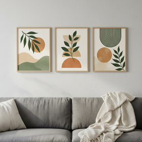 quadros boho, quadros abstratos, kit 3 quadros, decoração moderna, quadros verde nude, arte minimalista, decoração boho, quadros sala, quadros quarto, arte geométrica