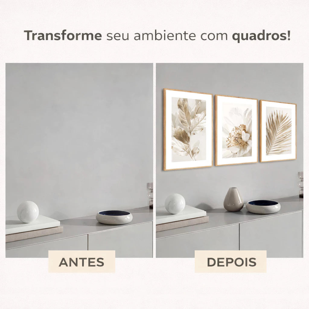 Kit 3 Quadros Com Moldura Decorativos Gold 50x70