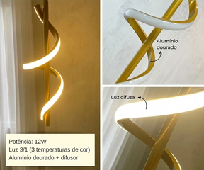 pendente espiral dourado,pendente minimalista,pendente led 3 cores,pendente moderno cabeceira,pendente lavabo,pendente decorativo led,pendente dourado moderno,iluminação minimalista,pendente para hall,pendente interno moderno
