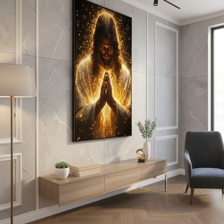 quadro oração, quadro jesus, arte religiosa, decoração espiritual, quadro iluminado, quadro fé, quadro para sala, quadro religioso moderno, arte cristã, quadro mdf